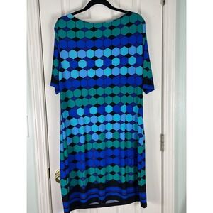 Laura Jeffries Womens Blue Geometric Honeycomb Shift Dress Size 16 BK5M8559
